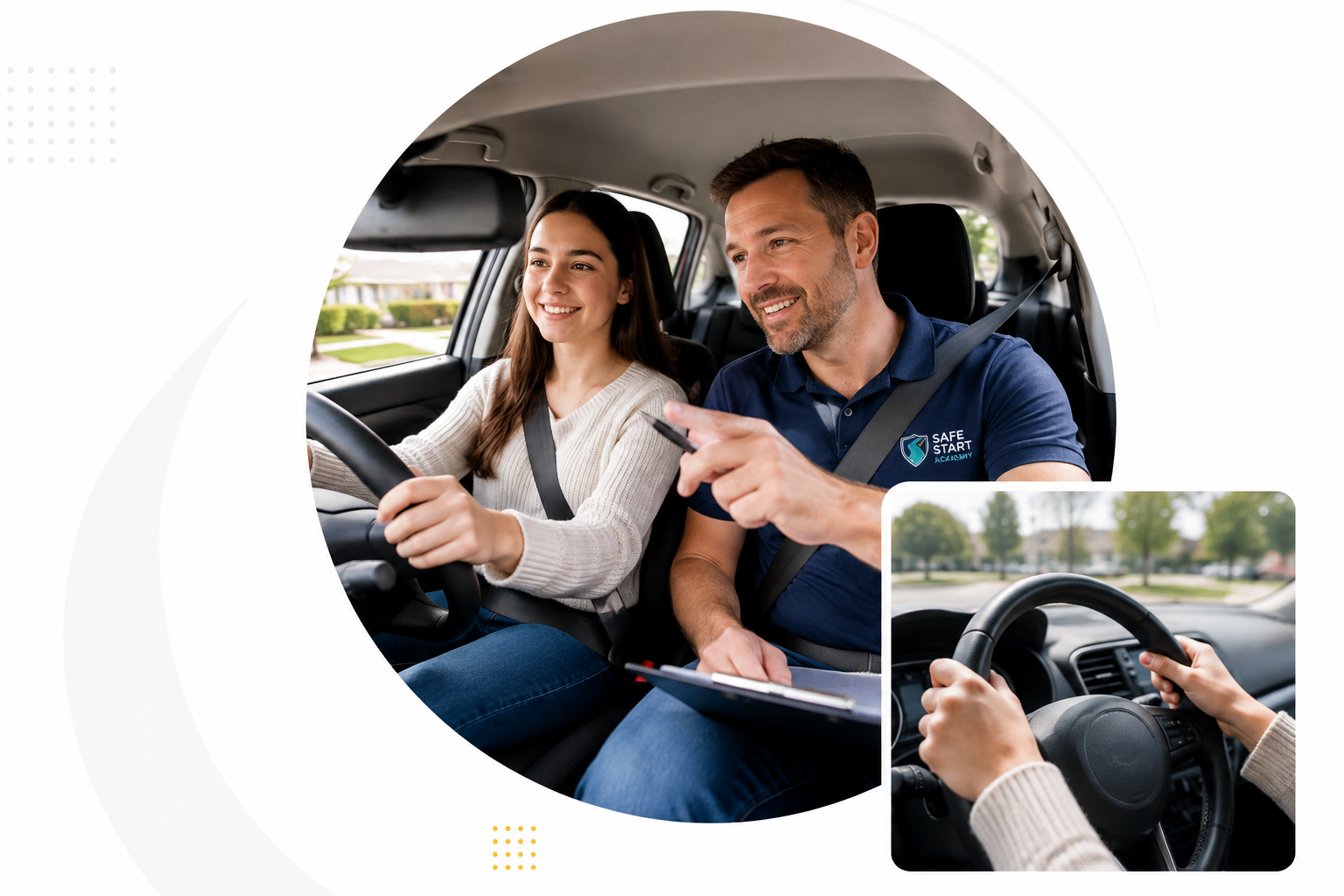 Learner driver with professional driving instructor during a driving lesson in Perth